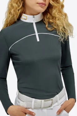 Rider's Gene Zip Long Sleeve Competition Polo -Royal Horse Outfitters zip competition ls grigio front detail POW010 JS014 8F00 RG 05823.1713639645